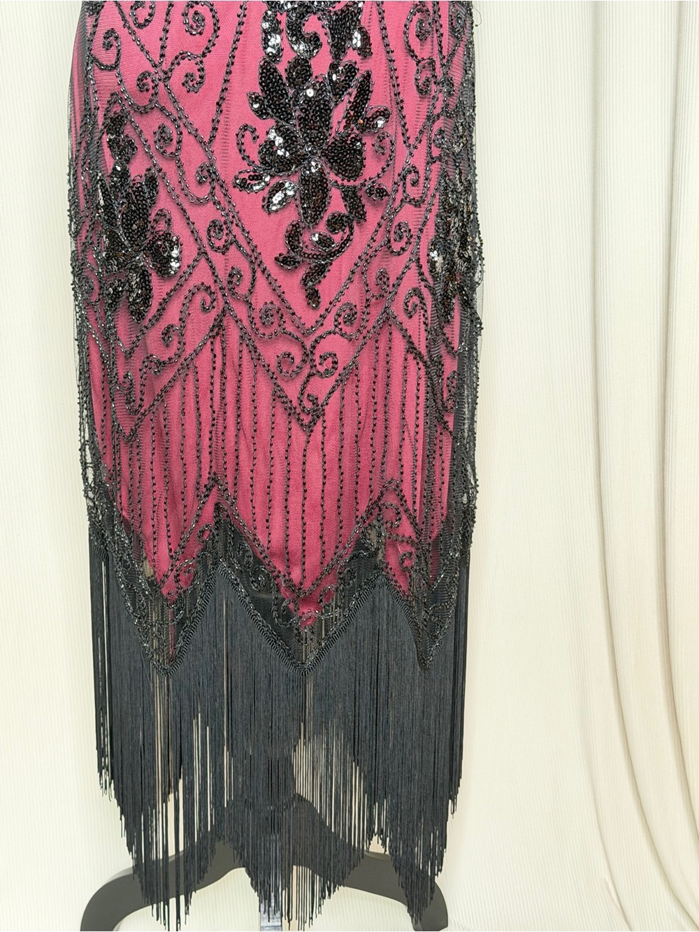 BABEYOND XXL Black Beaded Fringe Flapper Dress Raspberry Pink Art Deco Gatsby - Picture 13 of 13